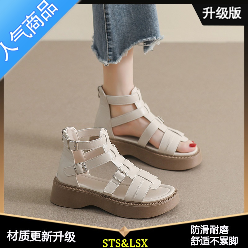 SUNTEK罗马凉鞋女 夏季夏天女鞋子法式厚底复古配裙子沙滩单鞋 SUNTEK罗马凉鞋女...